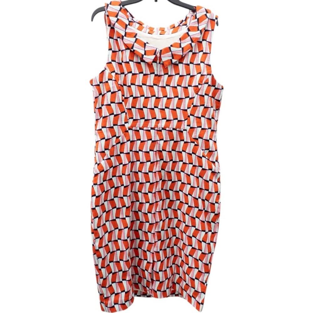 Boden Martha Dress Women's size 14 Orange Sunset Facade High Collar Sheath - Picture 4 of 5